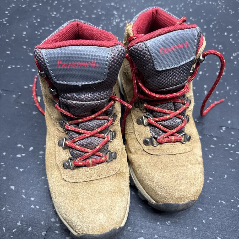 Bearpaw Womens Hiking Boots 7 Suede Traction Ankle Brown Red Mountain Camping